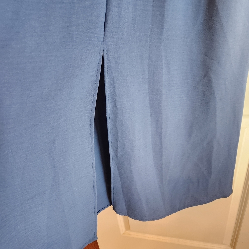 See You Monday Dusty Blue V-Neck Elastic Waist Maxi Dress Size L Flutter Sleeves - Picture 6 of 12